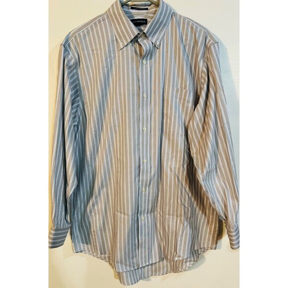 Lands' End Men's No Iron Pinpoint Shirt 16.5/33 Gray & Blue Stripes - Picture 1 of 2